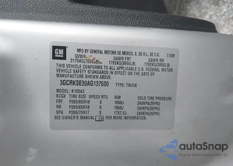 2010 Chevrolet Silverado 1500 Lt z USA, uszkodzony, nr VIN 3GCRKSE39AG137600